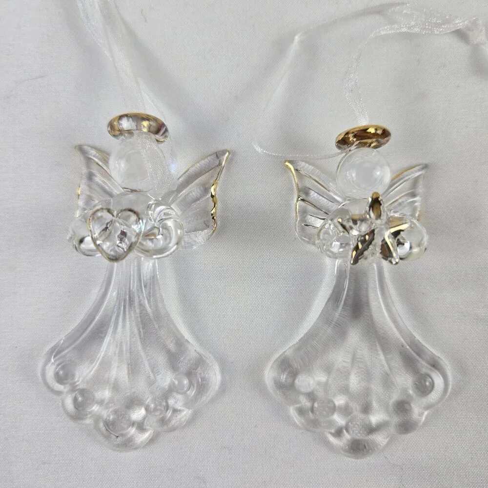 Set of 11 Glass Christmas Ornaments with Hangers Angels Colorful Glass Drops VTG
